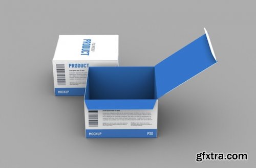 Opened square product box packaging mockup