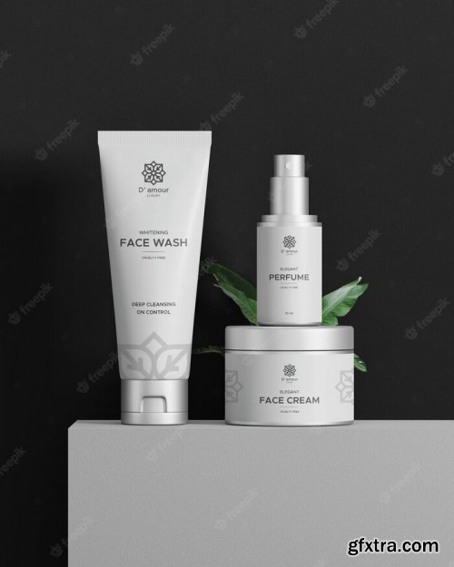 Cosmetic cream jar tube container and perfume mockup 