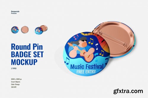 CreativeMarket - Glossy Round Pin Badge Set Mockup 7149012  