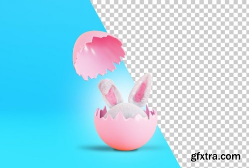 Broken egg and rabbit ears 3d