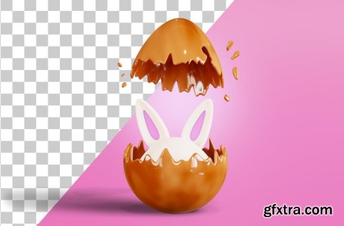 Broken egg and rabbit ears 3d