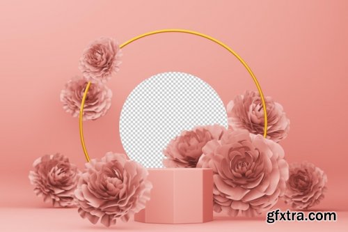 Empty display with rose flower for presentation 3d rendering