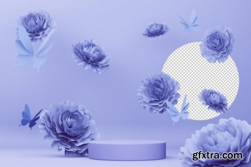 Empty display with rose flower for presentation 3d rendering