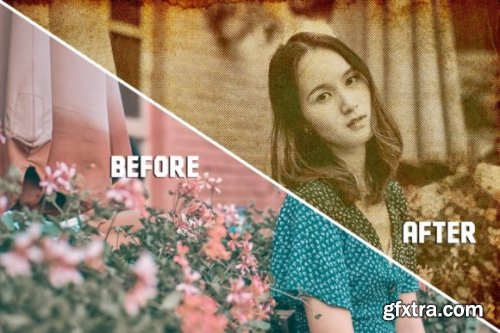 Retro Halftone Old Photo Effect Psd