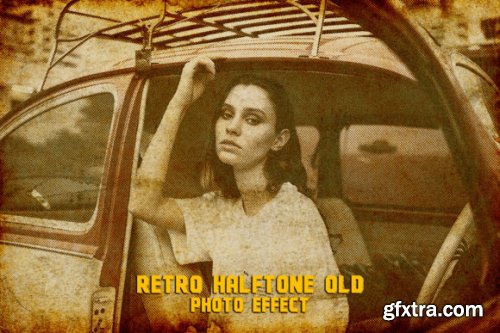 Retro Halftone Old Photo Effect Psd