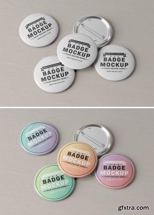 Badge Pin Button Mockup on Wood 499677302