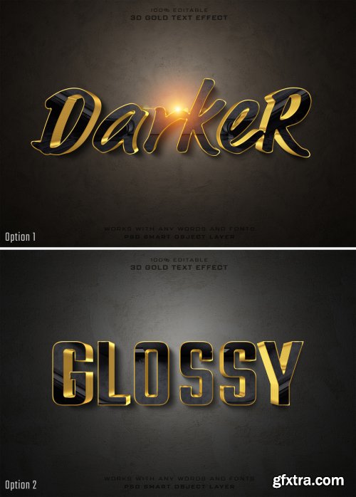 Black 3D Glossy Gold Text Effect Mockup 489051783