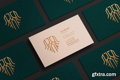 CreativeMarket - 20 Gold Foil Business Card Mockup 7096458