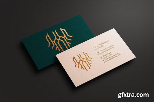 CreativeMarket - 20 Gold Foil Business Card Mockup 7096458