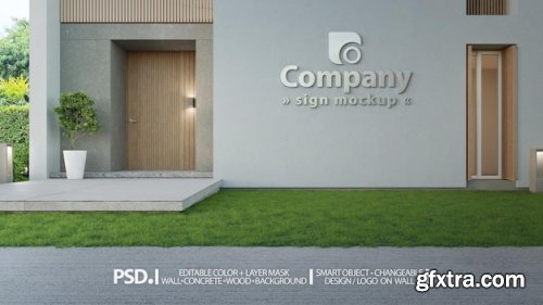 Company sign and logo psd mockup on concrete wall