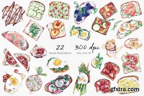 Watercolor Food 22 Sandwiches Sandwich