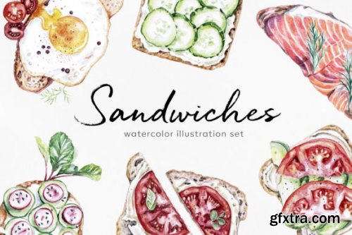 Watercolor Food 22 Sandwiches Sandwich