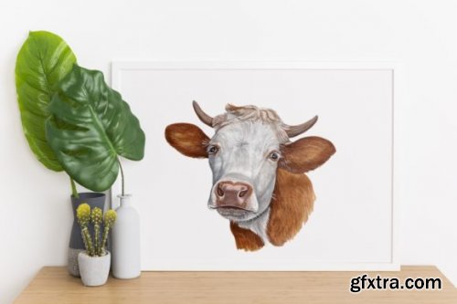 Watercolor Set 8 Cows Ox Illustrations