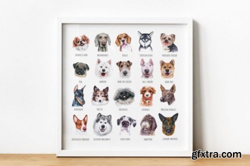 Watercolor Set 20 DOG Breeds