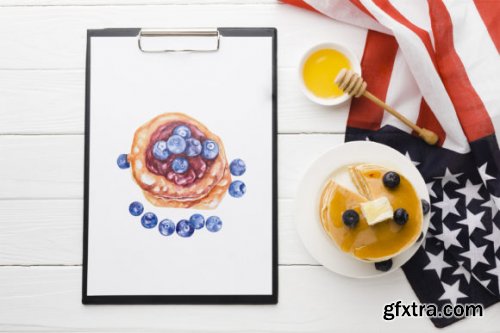 Watercolor Food. Pancake Week. Carnival