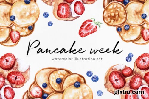 Watercolor Food. Pancake Week. Carnival