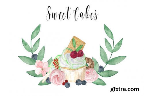 Watercolor Sweet Cake Clipart