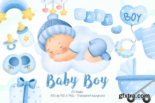 Watercolor Baby Boy Clipart