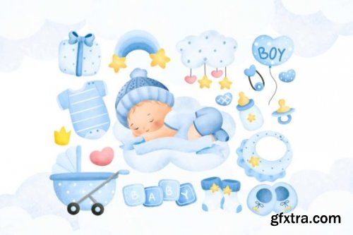 Watercolor Baby Boy Clipart