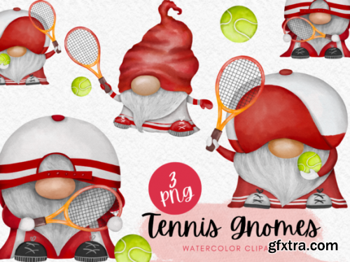 Tennis Gnomes Watercolor Clipart