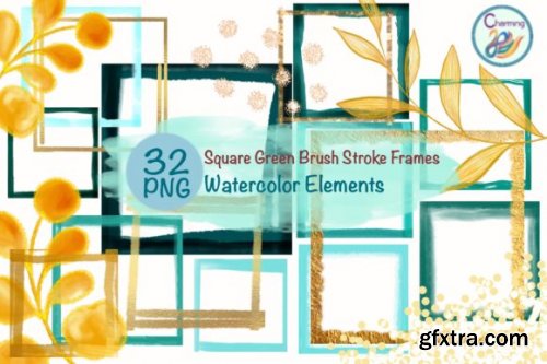 Watercolor Elements|Square Green Brush