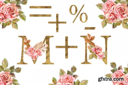 Boho Roses and Gold Alphabet Clipart