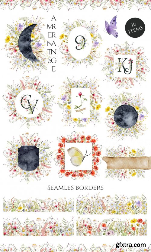 CreativeMarket - Wild Flowers watercolor collection 7113962