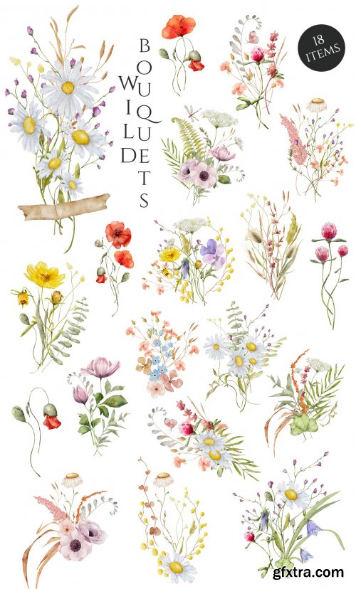 CreativeMarket - Wild Flowers watercolor collection 7113962