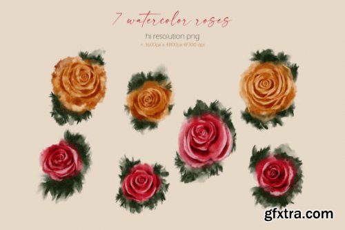 CreativeMarket - Tigers & Roses watercolor collection 6941142