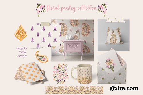 CreativeMarket - Floral paisley collection 6828392