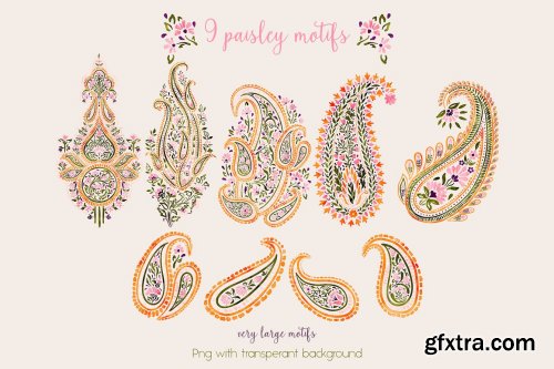 CreativeMarket - Floral paisley collection 6828392