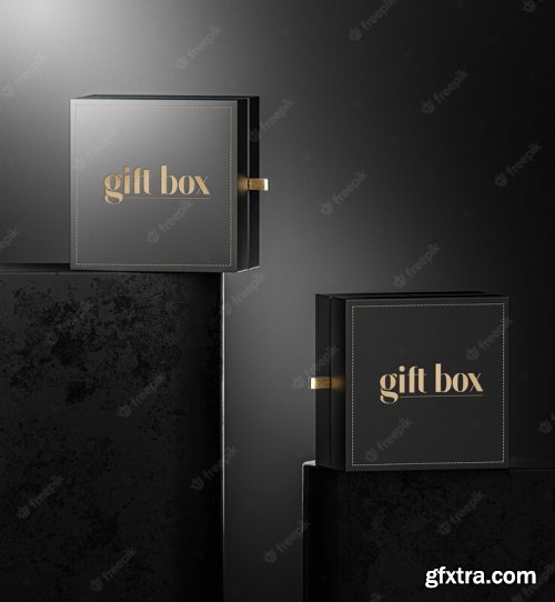 Black luxury gift jewelry box mockup on black background