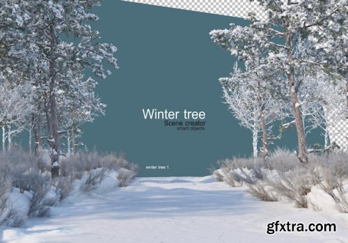 Various winter trees design isolated 