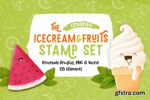 CreativeMarket - Procreate Icecream & Fruits Stamps 5141932