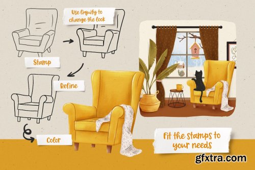 CreativeMarket - Cozy Days Stamp Set for Procreate 6873745