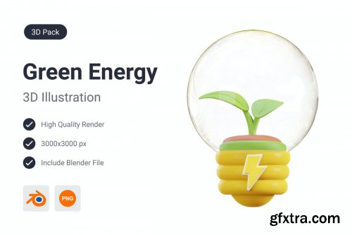 Light Bulb Green Energy 3D Illustration