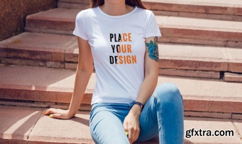 Female white tshirt mockup