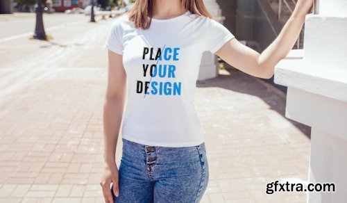 Female white tshirt mockup