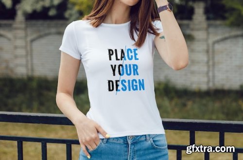 Female white tshirt mockup