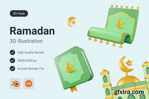 Islamic Ramadan and Eid Mubarak 3D Illustration