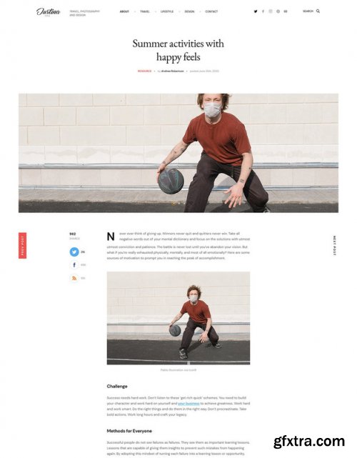 Justina - Minimalist Personal Blog PSD Template