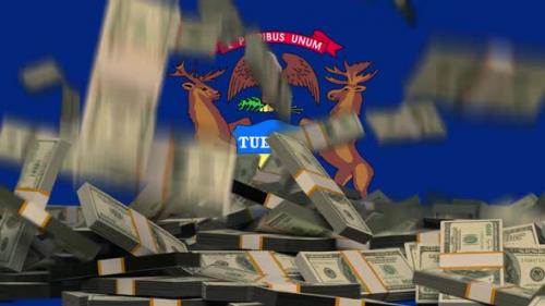 Videohive - US Dollars Falling in front of Michigan State Flag - 37483114 - 37483114