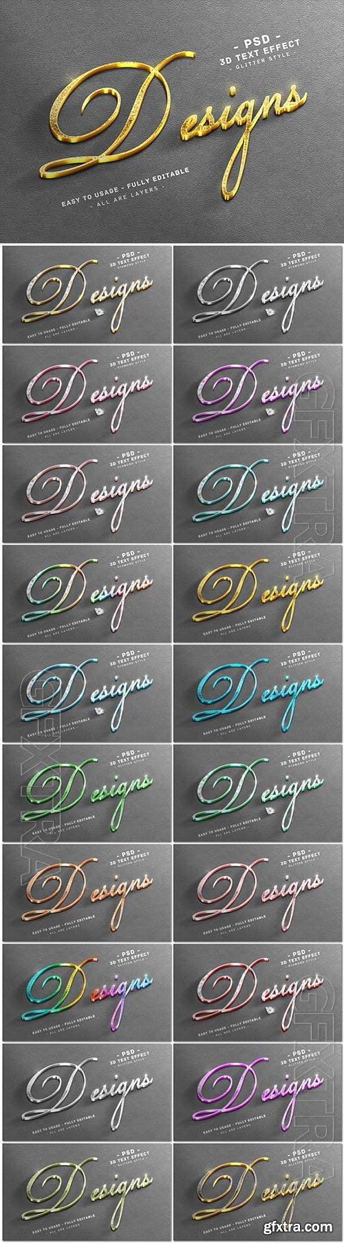 Designs 3d colors glitter text style effect premium psd