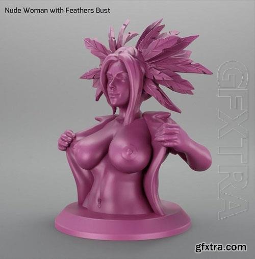 3D Print Models Nude Woman with Feathers Bust (NSFW, Supported)