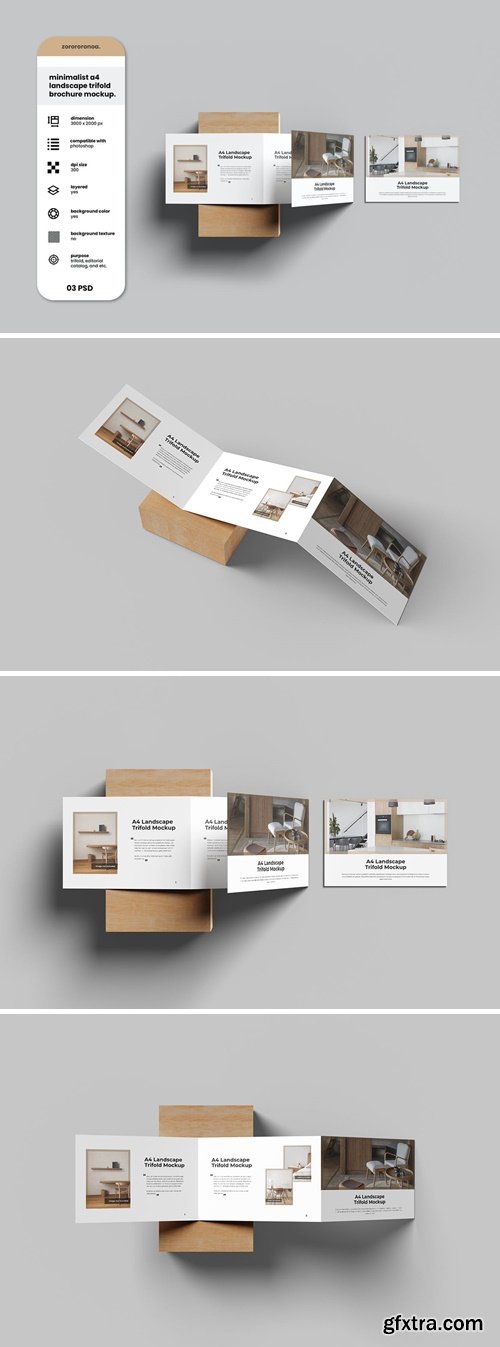 Minimalist A4 Landscape Trifold Brochure Mockup