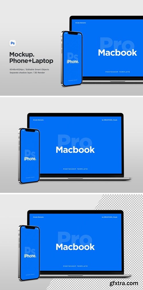 Laptop and Phone Front View Mockup 02