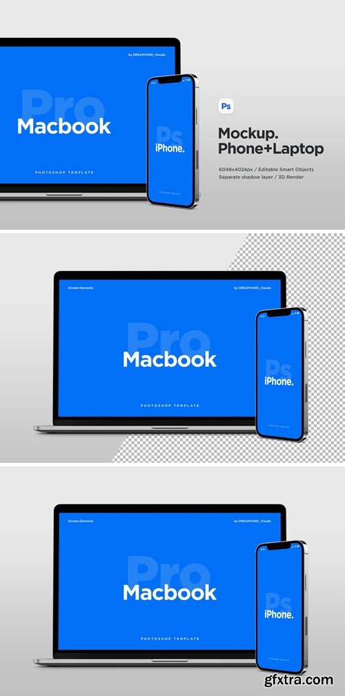 Laptop and Phone Front View Mockup 03