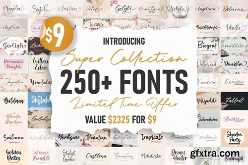 Super Collection Font Bundle - 258 Premium Font 23629076