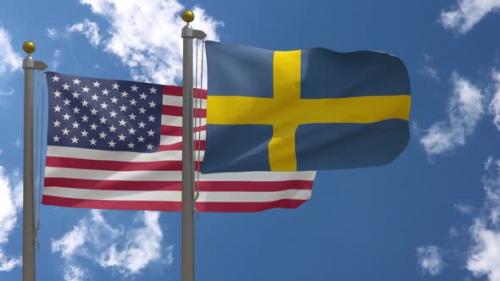 Videohive - Usa Flag Vs Sweden Flag On Flagpole - 37752921 - 37752921