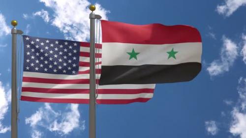 Videohive - Usa Flag Vs Syria Flag On Flagpole - 37752931 - 37752931